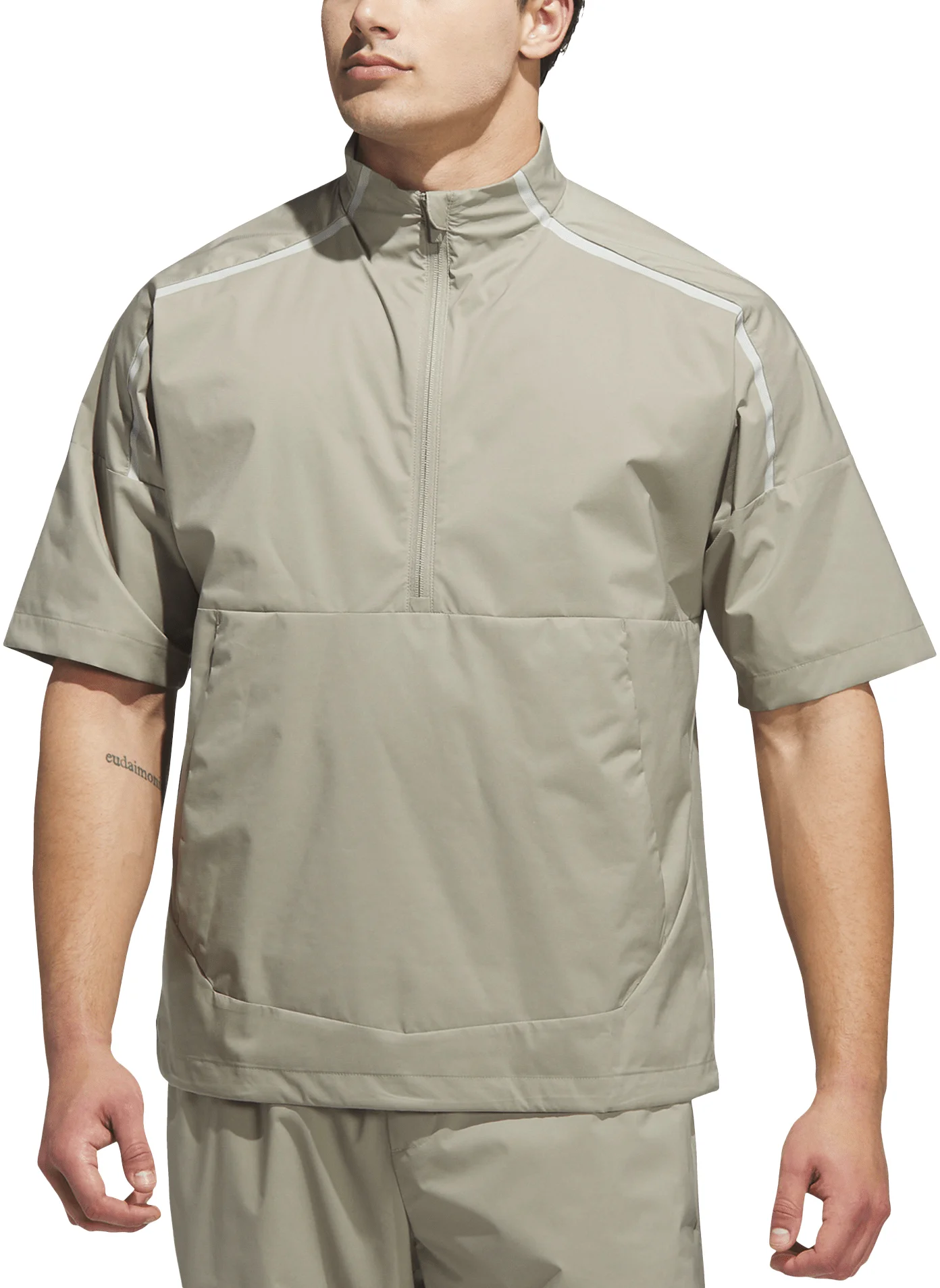 adidas Core Provisional Short-Sleeve Half Zip Mens Golf Jacket - Khaki, Size: Large