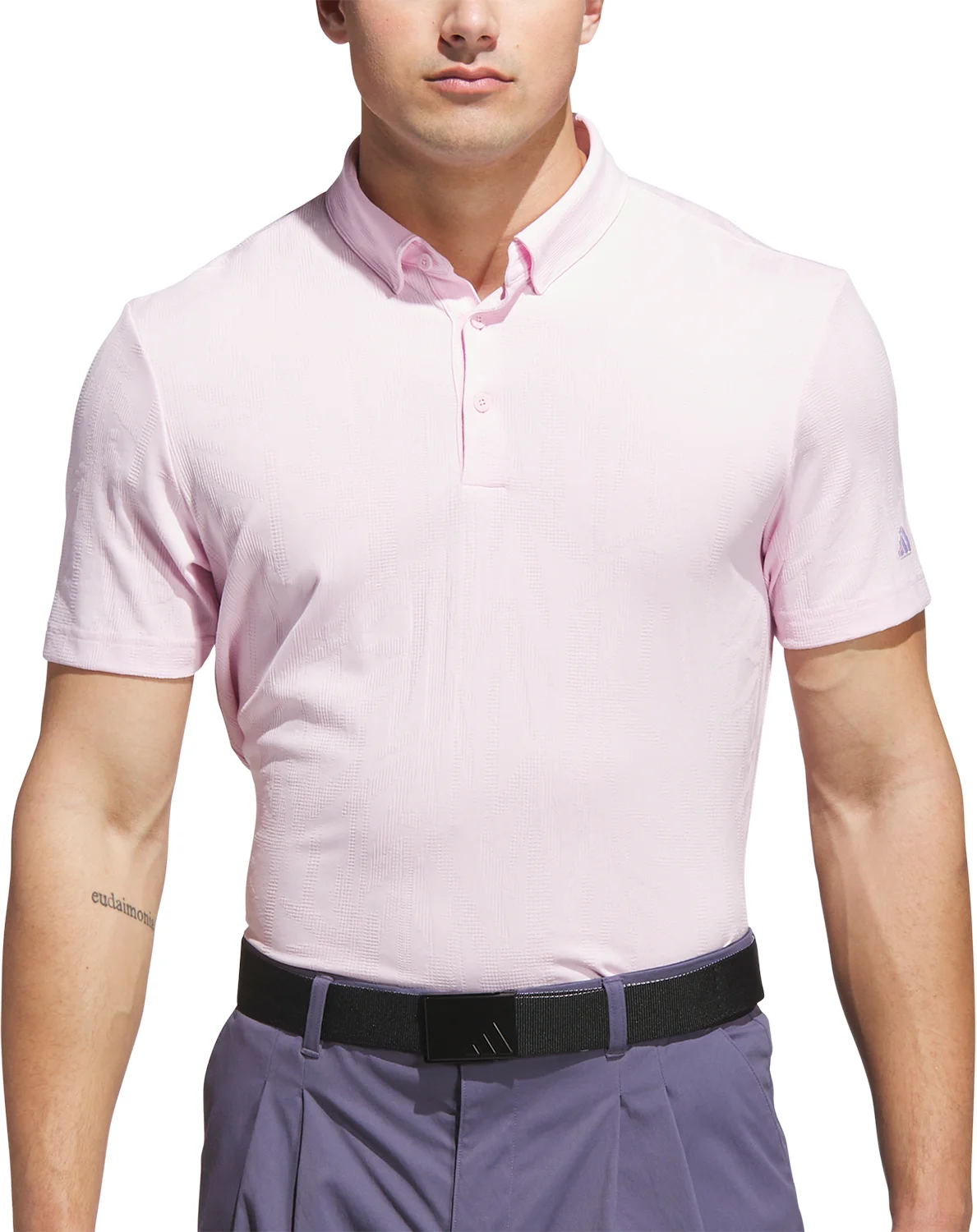 adidas Go-To Textured Mens Golf Polo Shirt - Pink, Size: X-Large