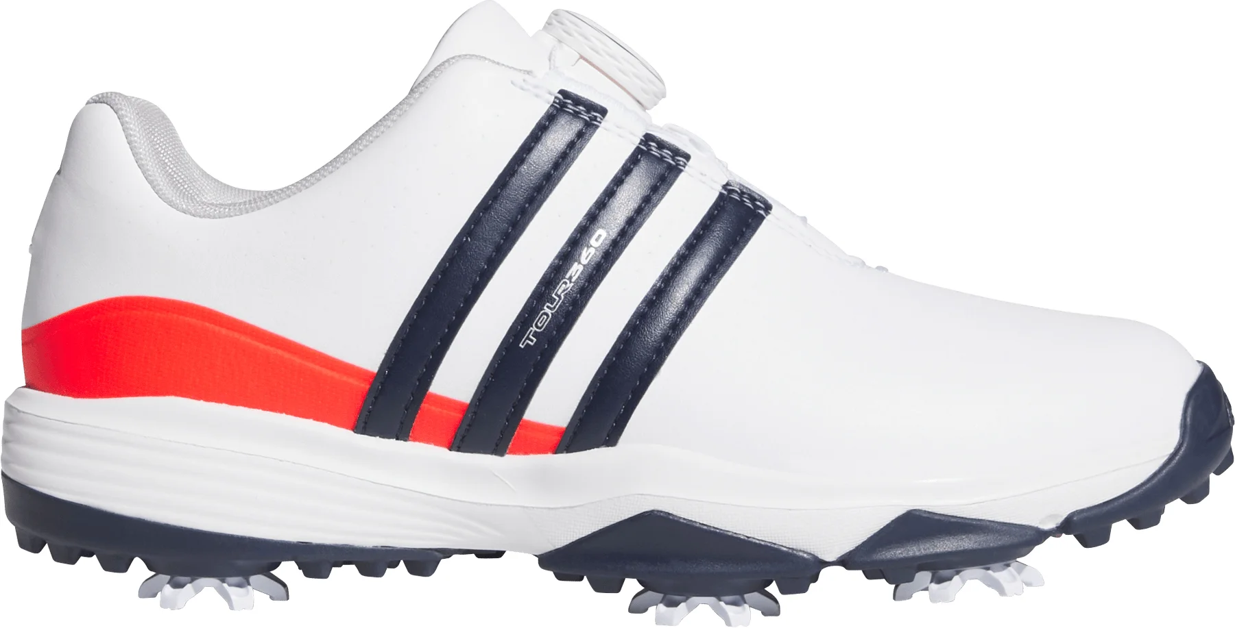 adidas Junior Kids Tour360 24 BOA Golf Shoes - Cloud White/Collegiate Navy/Lucid Red - 4.5 - MEDIUM