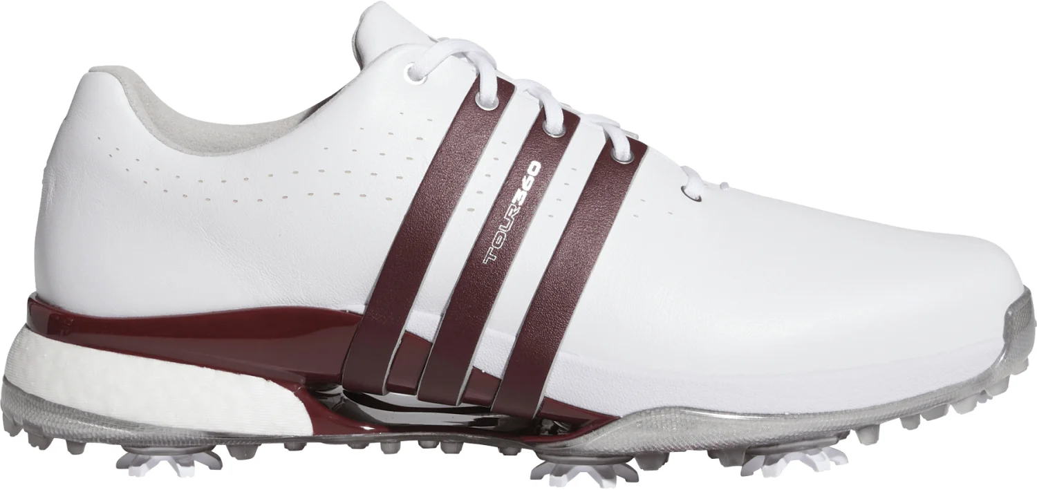 adidas Tour360 24 Golf Shoes - Cloud White/Maroon/Iron Metallic - 10 - MEDIUM