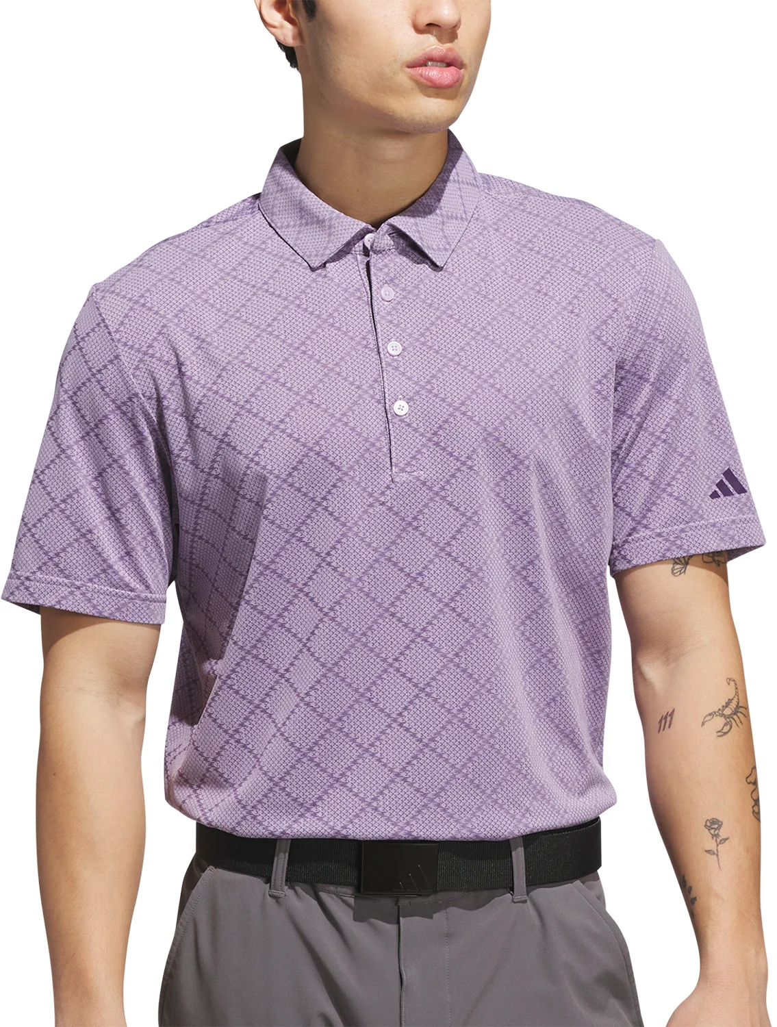 adidas Ultimate365 Hounds Jacquard Mens Golf Polo Shirt - Purple, Size: Medium