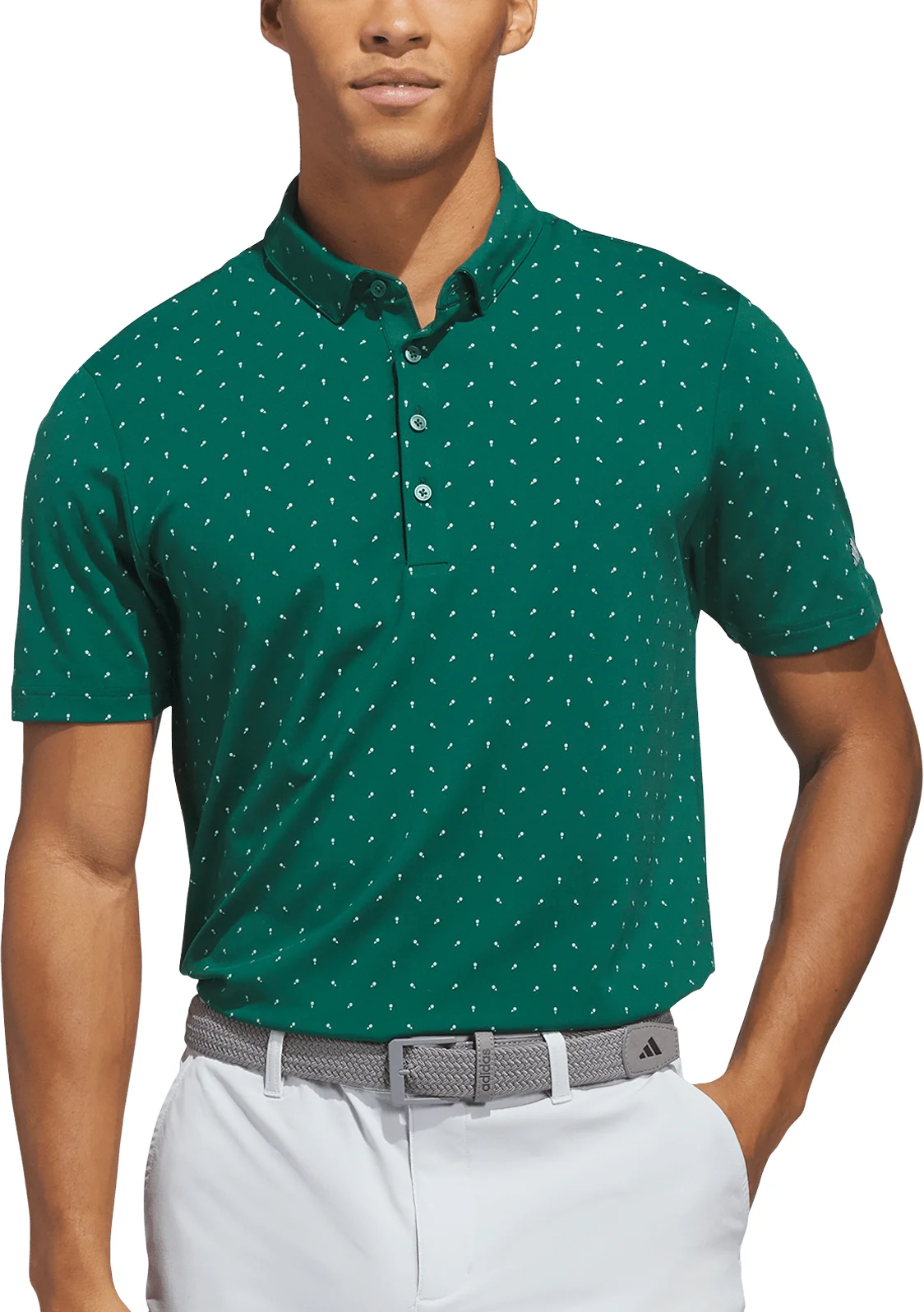 adidas Ultimate365+ Micro Print Mens Golf Polo Shirt - Green, Size: Small