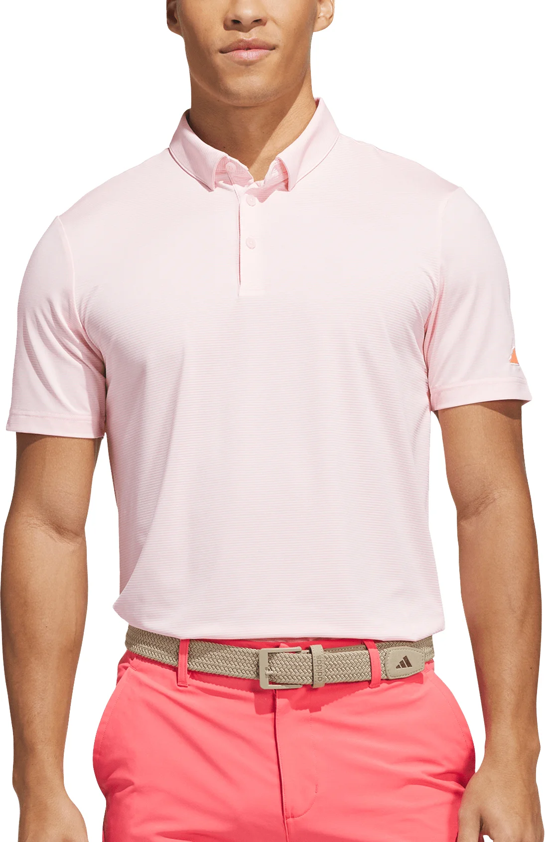 adidas Ultimate 365+ Pencil Stripe Climacool Mens Golf Polo Shirt - Pink, Size: X-Large