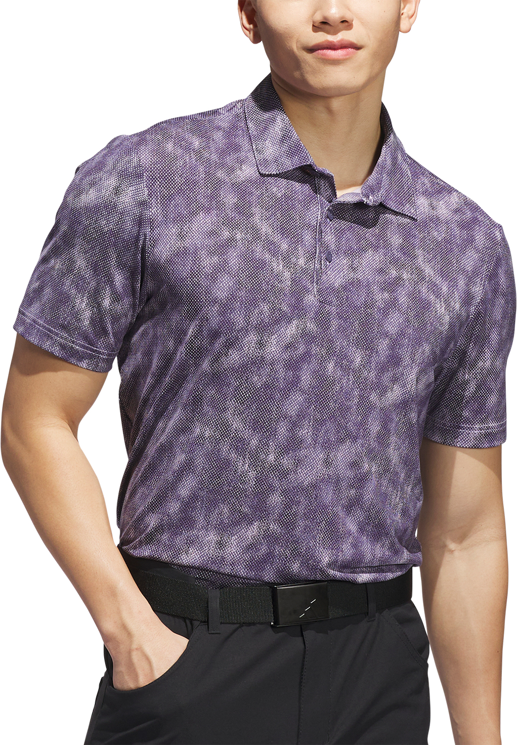 adidas Ultimate365 Textured Print Mens Golf Polo Shirt - Purple, Size: Medium