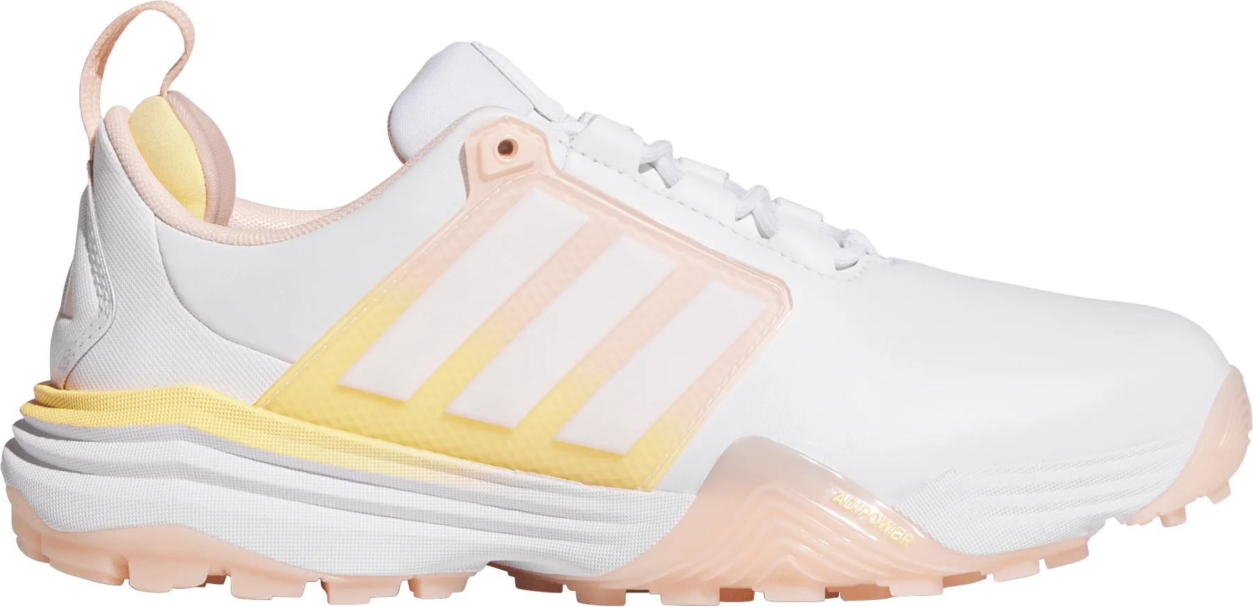 adidas Womens Adipower 26 Spikeless Golf Shoes - Cloud White/Blush Pink/Ice Tangerine - 10 - MEDIUM