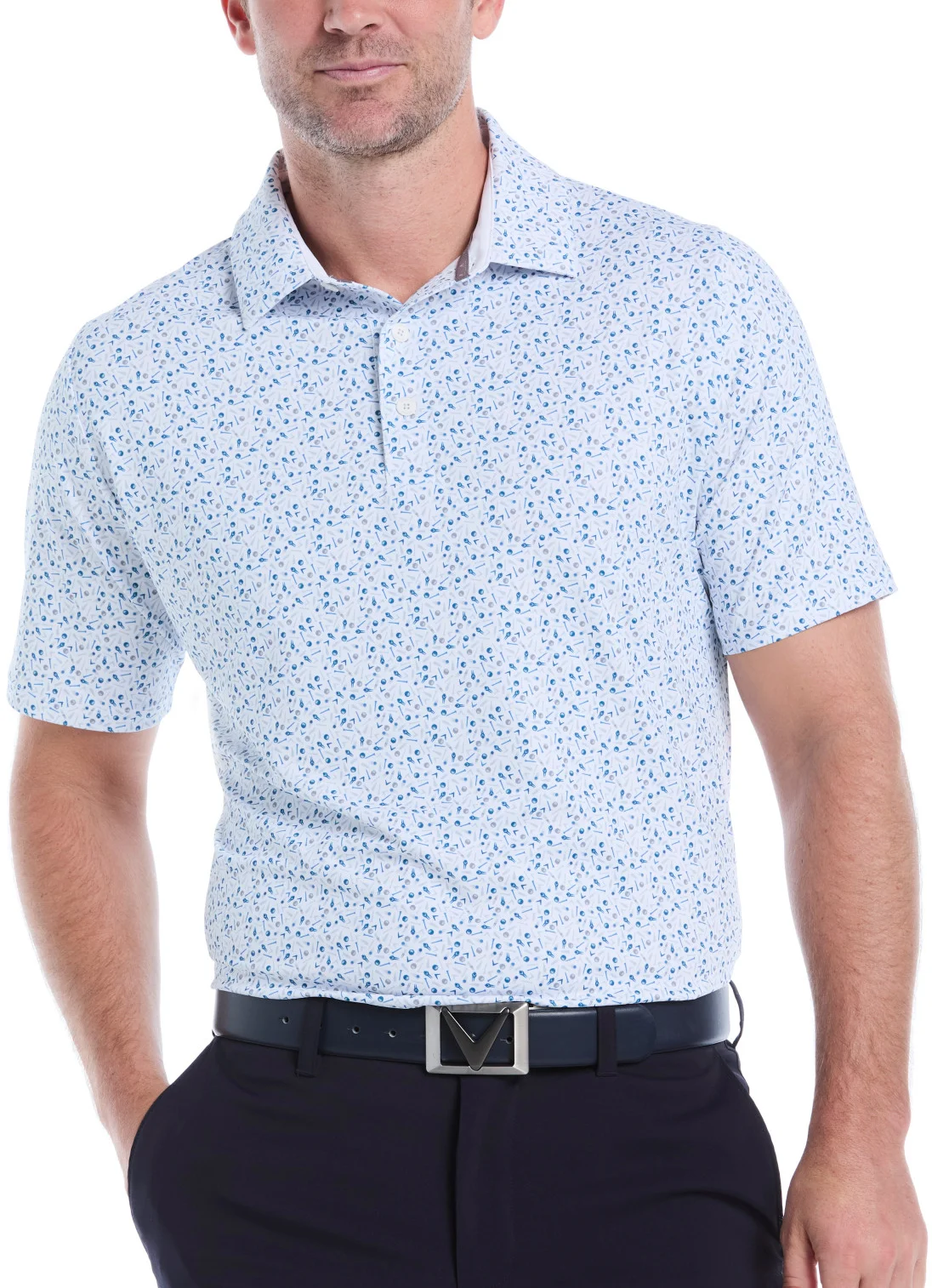 Callway Confetti Print Mens Golf Polo - White, Size: Large