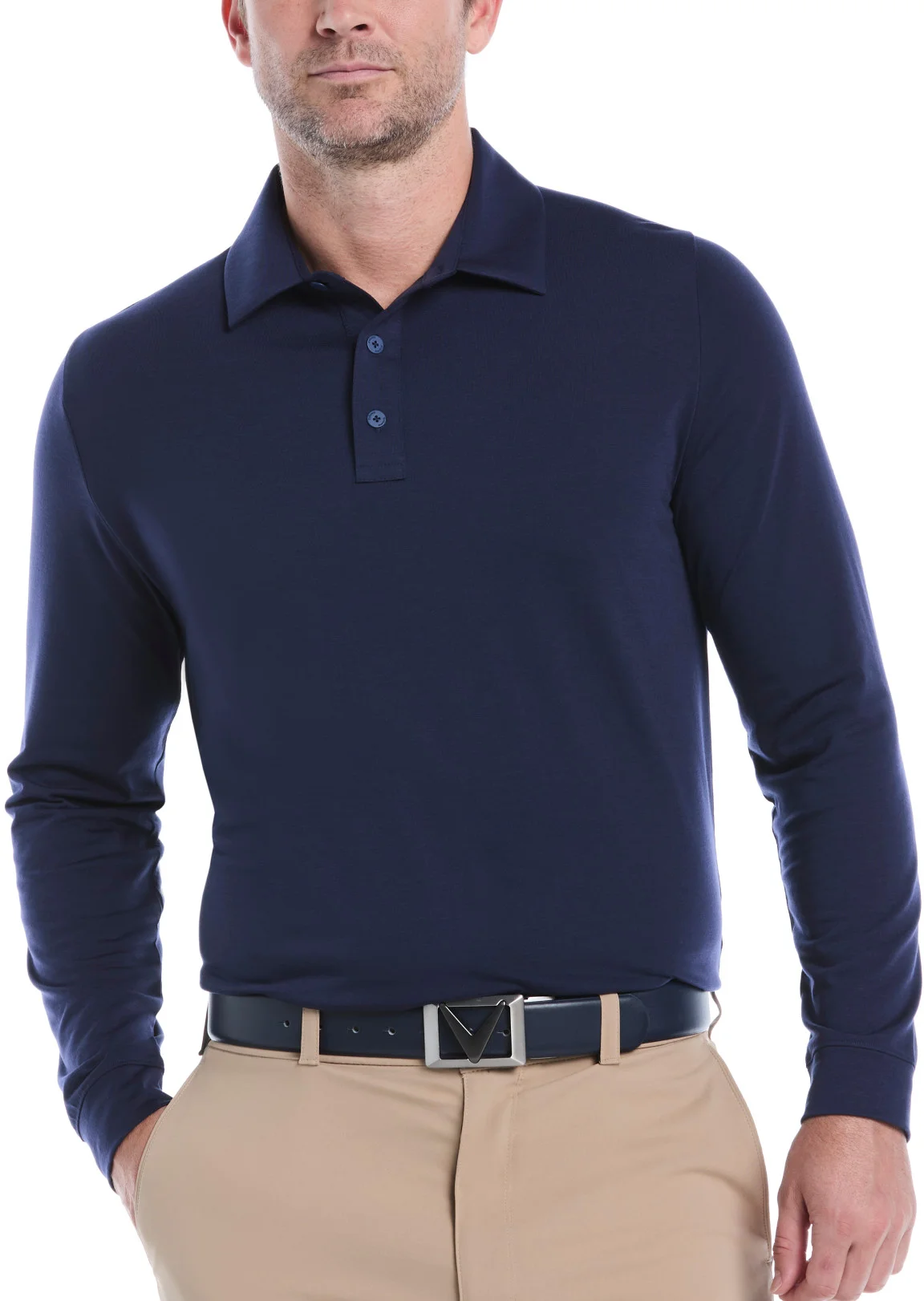 Callaway Soft Touch Long Sleeve Mens Golf Polo Shirt - Blue, Size: X-Large
