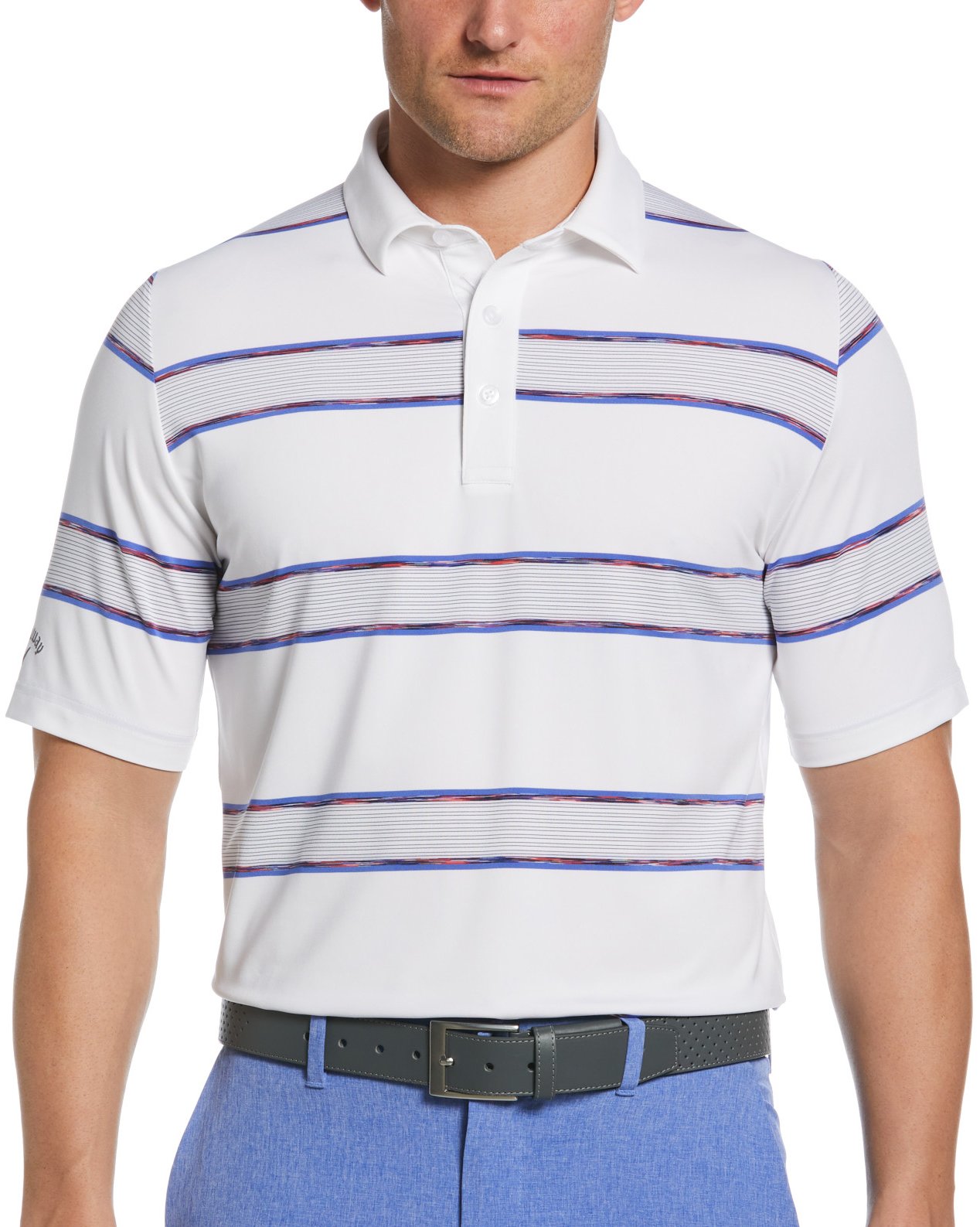 Save 43% on Callaway Men's Yarn Dyed Space Dye Filtered Stripe Golf Polo, Polyester/elastane In Bright White, Size S