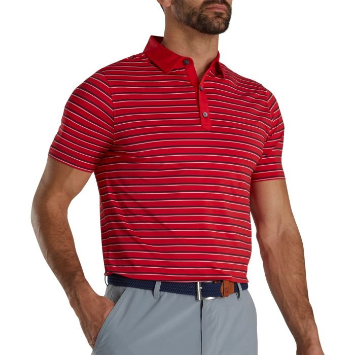 FootJoy Athletic Fit Multi-Stripe Lisle Self Collar Golf Polo Red