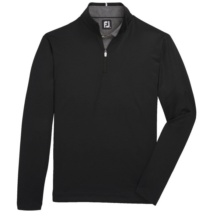 FootJoy Tonal Print Knit Mid-Layer Golf Pullover Black - Carl's Golfland