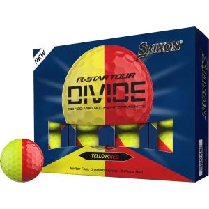 SRIXON Q-STAR TOUR 6 DIVIDE Yellow/Red Golf Balls Dozen Box And Ball