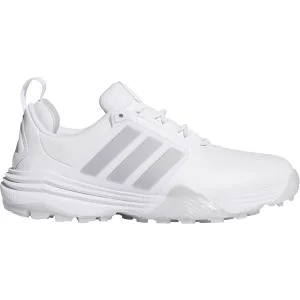 adidas Women's Adipower 26 Spikeless Golf Shoes Cloud White/Silver Metallic/Dash Grey Lateral Side View