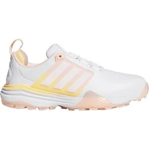 adidas Women's Adipower 26 Spikeless Golf Shoes Cloud White/Blush Pink/Ice Tangerine Lateral Side View
