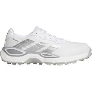 adidas Women's CodeChaos 27 Spikeless Golf Shoes Cloud White/Silver Metallic/Grey Two Lateral Side