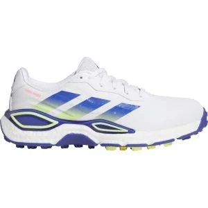adidas Women's CodeChaos 27 Spikeless Golf Shoes Cloud White/Dual Indigo/Frozen Lemon Lateral Side
