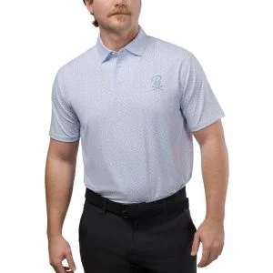 Barstool Golf Pin Flag Performance Golf Polo White/Teal