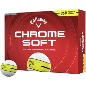 2026 Callaway Chrome Soft 360 Yellow Stripe Golf Balls Dozen Box And Ball