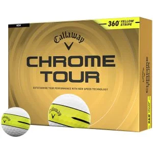 2026 Callaway Chrome Tour 360 Yellow Stripe Golf Balls Dozen Box And Ball
