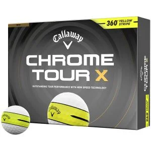 2026 Callaway Chrome Tour X 360 Yellow Stripe Golf Balls Dozen Box And Ball