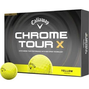 2026 Callaway Chrome Tour X Yellow Golf Balls Dozen Box With Ball In Front
