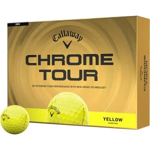 2026 Callaway Chrome Tour Yellow Golf Balls Dozen Box With Ball In Front