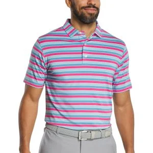 FootJoy All-Color Stripe Lisle Golf Polo Air Blue/High Tide/Magenta/White