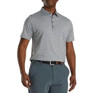 FootJoy Athletic Fit Deco Print Self Collar Golf Polo Heather Grey/Black