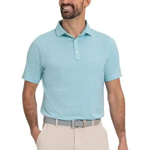 FootJoy Athletic Fit Smooth Stripe Lisle Golf Polo Mint/Blue/White