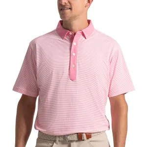 FootJoy Feeder Stripe Pique Golf Polo Pink Pop/White
