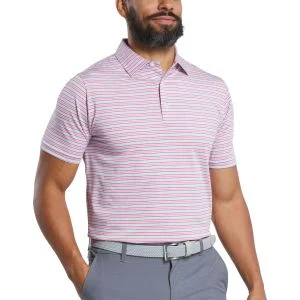 FootJoy Heather Stripe Lisle Golf Polo Heather Skyway/Heather Pink Lemonade