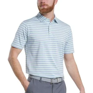 FootJoy Heather Stripe Lisle Golf Polo Heather Blue Jay/Heather Pistachio