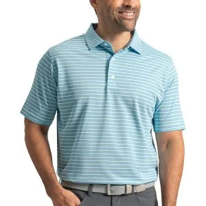 FootJoy Heather Stripe Pique Golf Polo Heather Blue Reef/Heather Sea Glass/Deep Reef