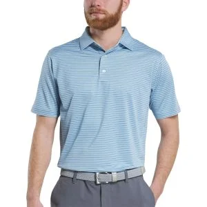 FootJoy Hickory Stripe Stretch Pique Golf Polo Blue Jay/Pistachio