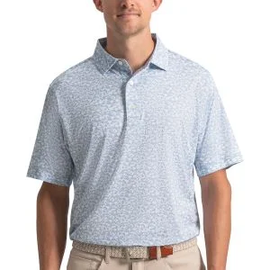 FootJoy Hidden Palm Lisle Golf Polo Chambray/White