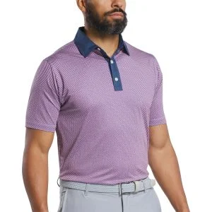 FootJoy Lattice Lisle Golf Polo Dark Denim/Pink Lemonade/Skyway