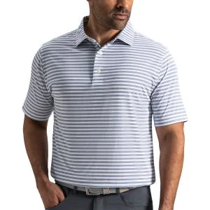 FootJoy Level Stripe Lisle Golf Polo White/Riviera Blue/Peach