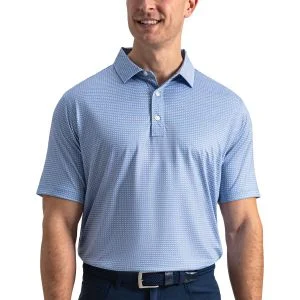 FootJoy Maritime Geo Lisle Golf Polo White/Riviera Blue/Peach