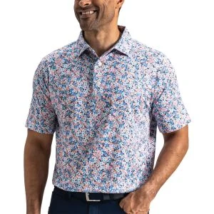 FootJoy Multi Floral Lisle Golf Polo Dark Shadow/Peach/Riviera Blue