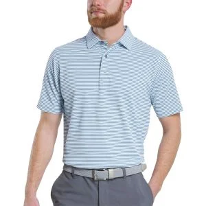 FootJoy Multi-Stripe Pique Golf Polo White/Light Blue/Navy