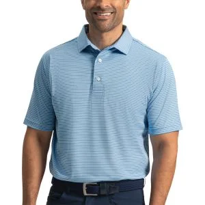 FootJoy Multi-Stripe Pique Golf Polo Reef Blue/White/Deep Reef