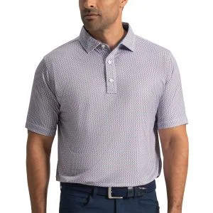 FootJoy Nautical Flag Lisle Golf Polo Nantucket Red/Coastal Blue/White