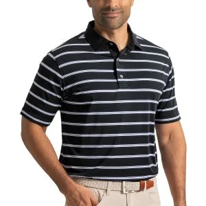 FootJoy Open Stripe Heather Lisle Golf Polo Black/White/Vivid Violet