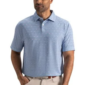 FootJoy Order Geometric Lisle Golf Polo - White/Riviera Blue/Peach