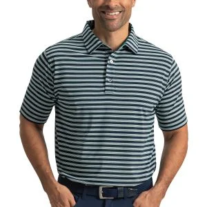 FootJoy Pinstripe Cluster Stripe Lisle Golf Polo Navy/Field Green/White