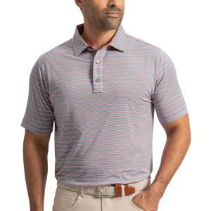 FootJoy Pinstripe Cluster Stripe Lisle Golf Polo - Chambray/Nantucket Red/White