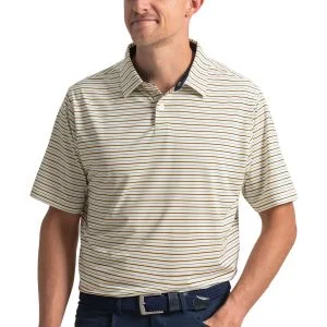 FootJoy Pinstripe Pop Stripe Lisle Golf Polo White/Sunshine/Navy/Field Green