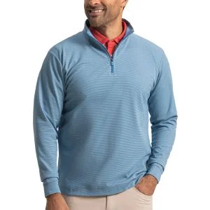 FootJoy Quarter-Zip Ottoman Stripe Knit Golf Pullover Chambray/Coastal Blue
