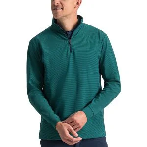 FootJoy Quarter-Zip Ottoman Stripe Knit Golf Pullover Navy/Field Green