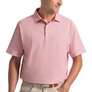 FootJoy Scallop Geo Pique Golf Polo Nantucket Red/White