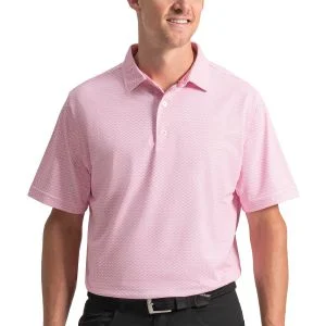 FootJoy Scallop Geo Pique Golf Polo Pink Pop/White